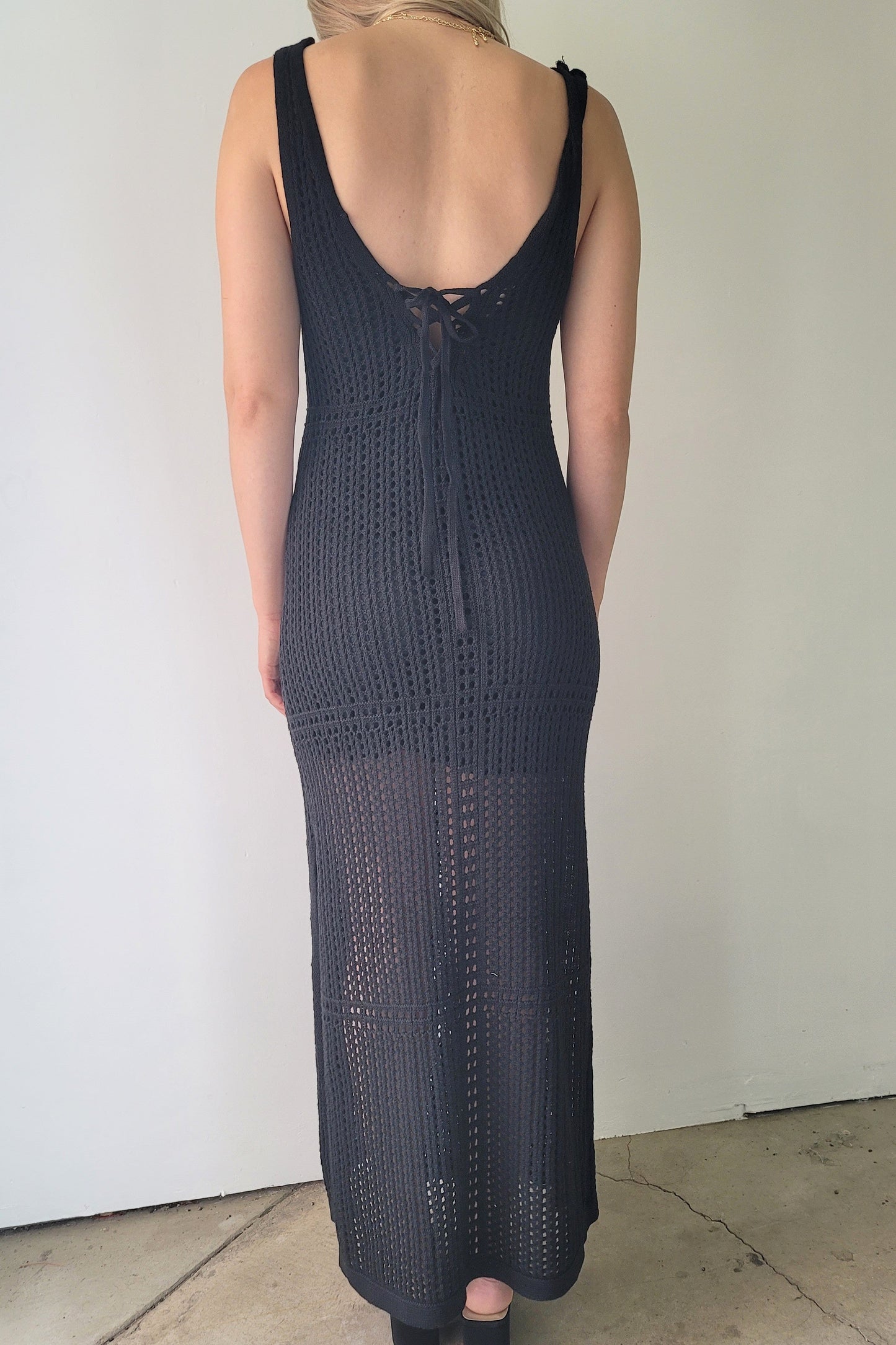 Dex Black Cadence Crochet Sweater Dress