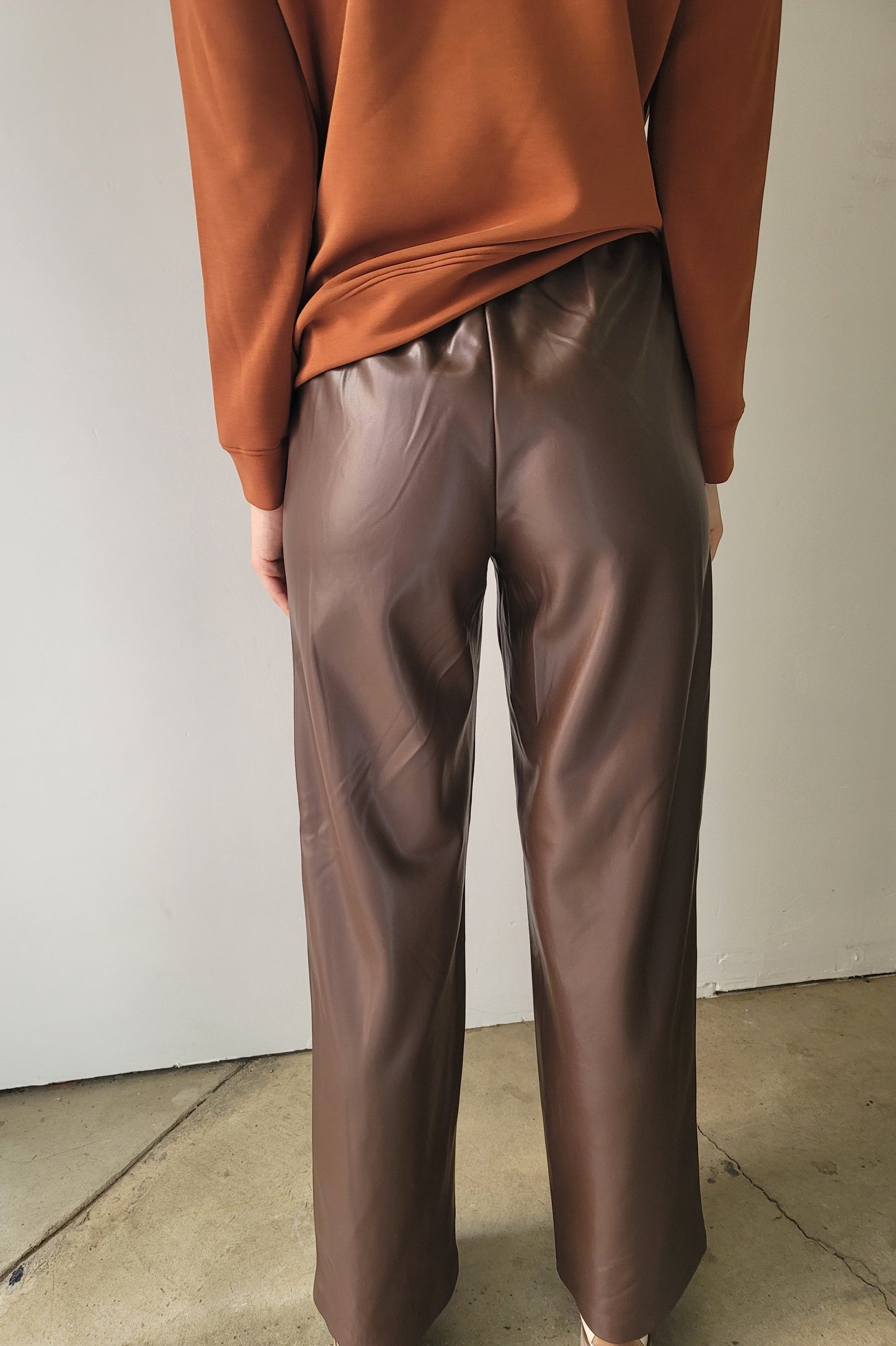 Dex Milk Chocolate Brown Pull On Faux Leather Wide Leg Pants