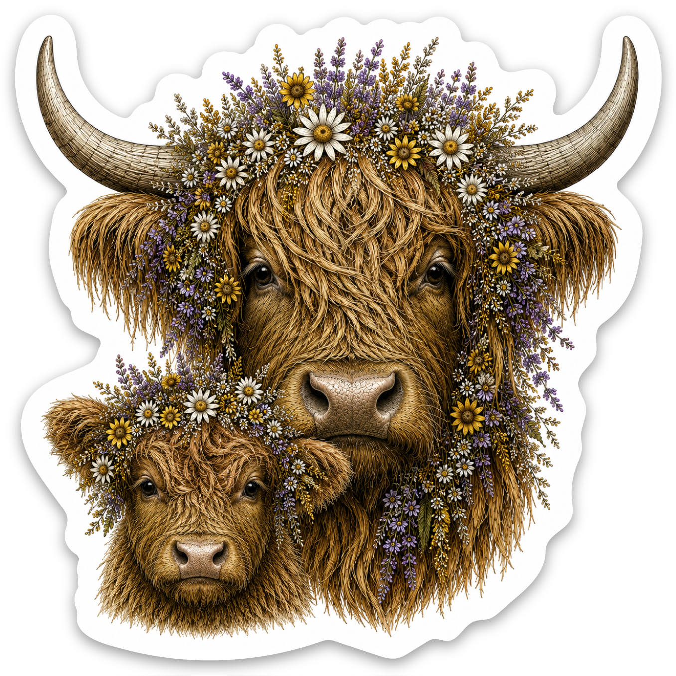 Highland Cow & Calf Wildflower magnet