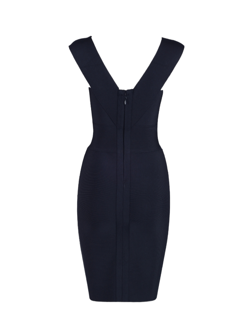 Black V Neck Knee Length Bandage Dress