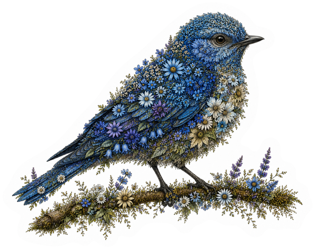 Blue Bird Wildflower Sticker