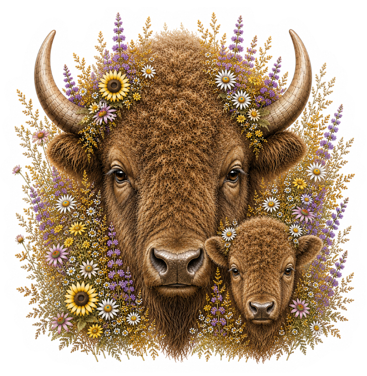 Prairie Buffalo & Calf Wildflower Sticker