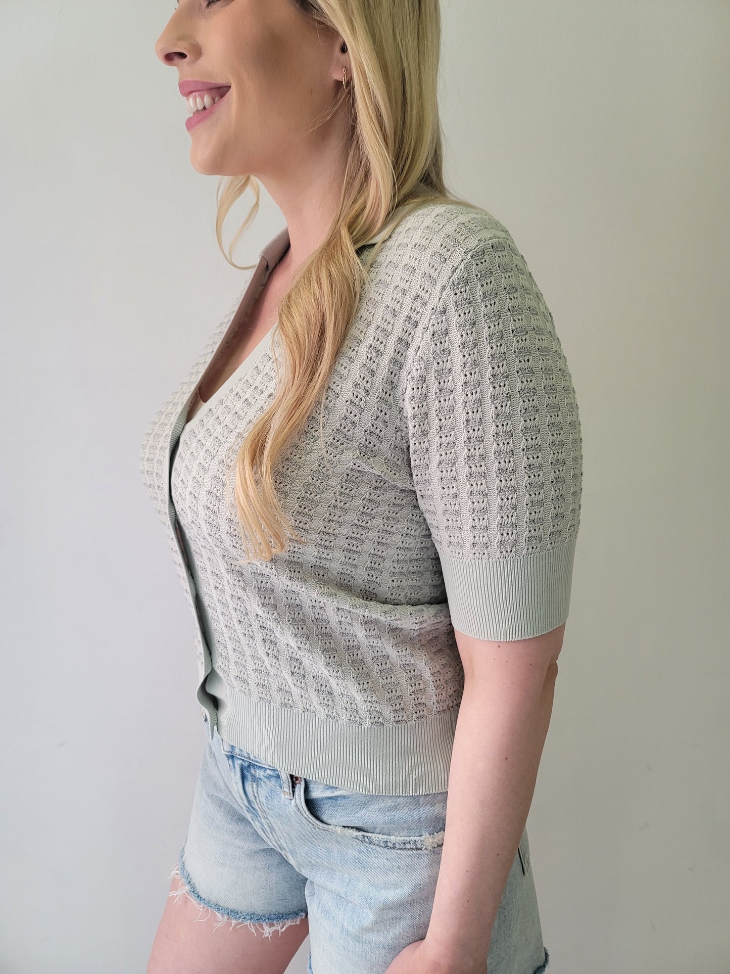 7 Diamonds Faded Green Cleo Knit Cardigan