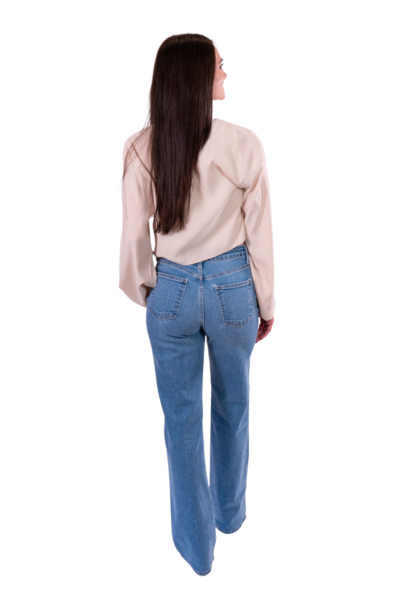 Beige Viscose Tie Front Long Sleeve Top