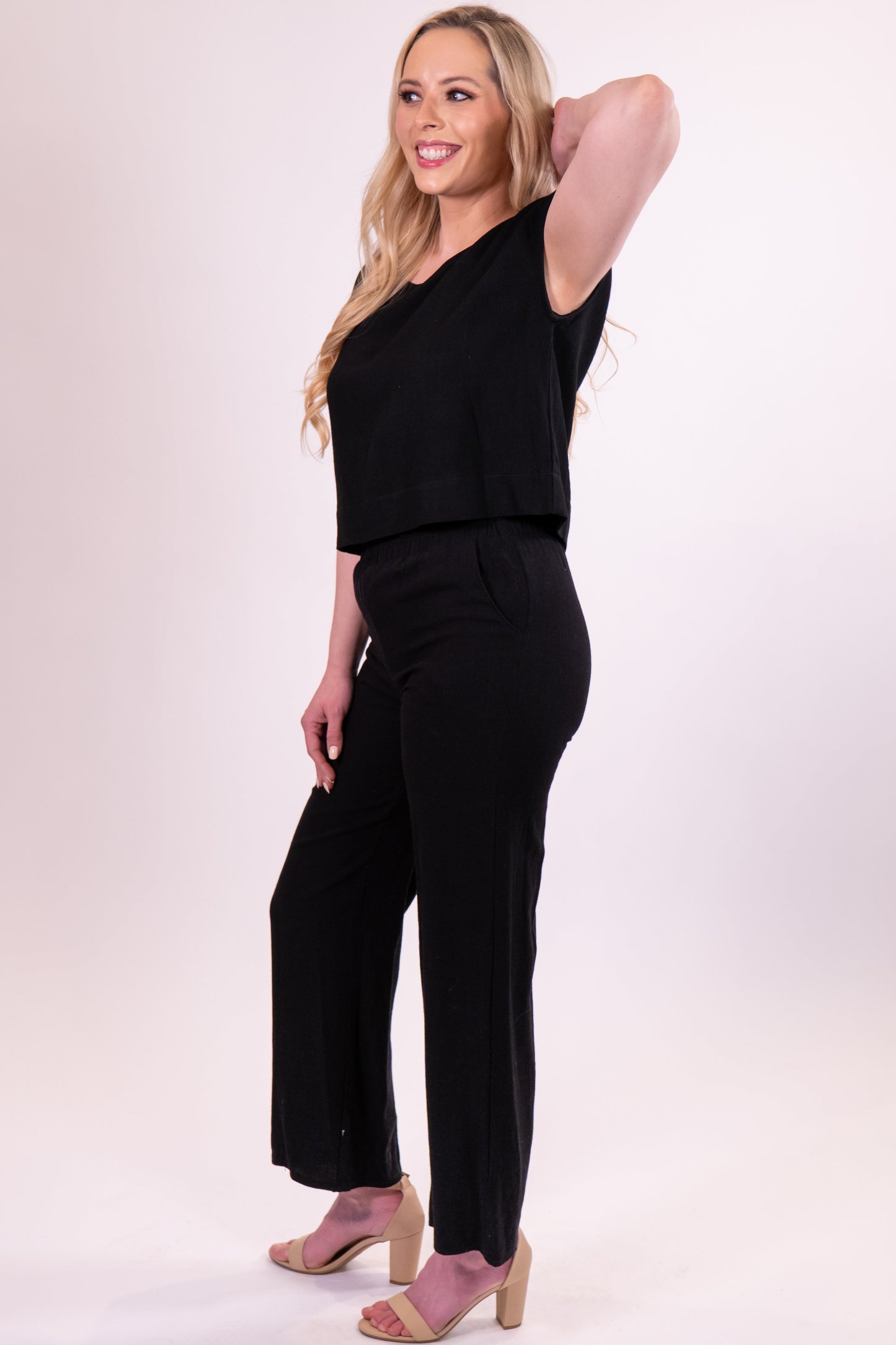 Black Side Pocket Drawstring Wide Leg Pants