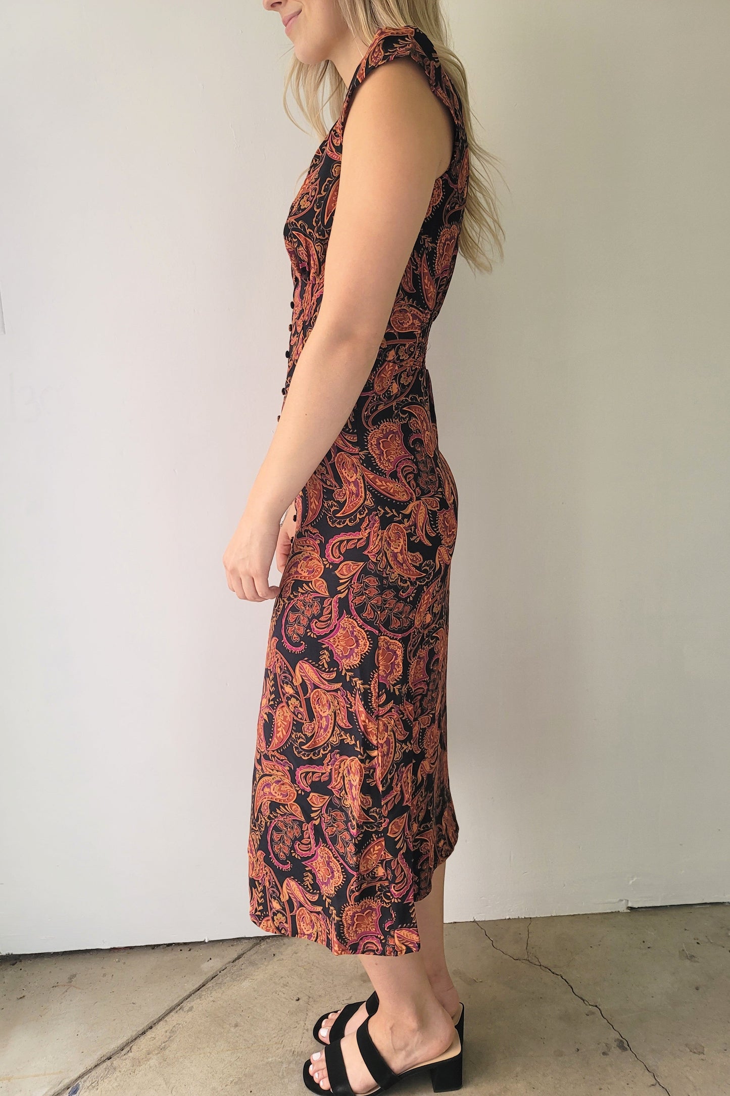 Dex Purple & Orange Paisley Midi Dress