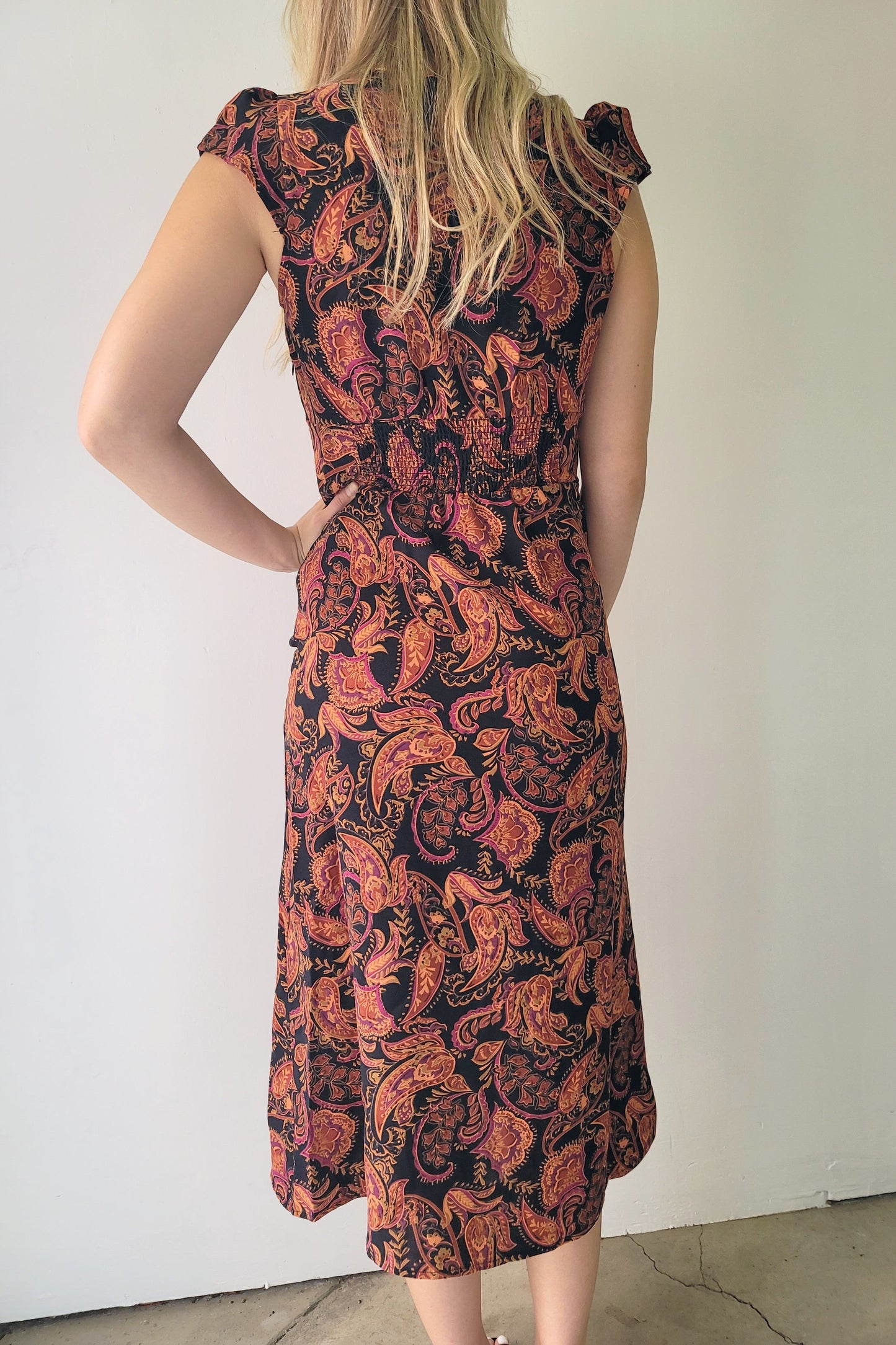 Dex Purple & Orange Paisley Midi Dress
