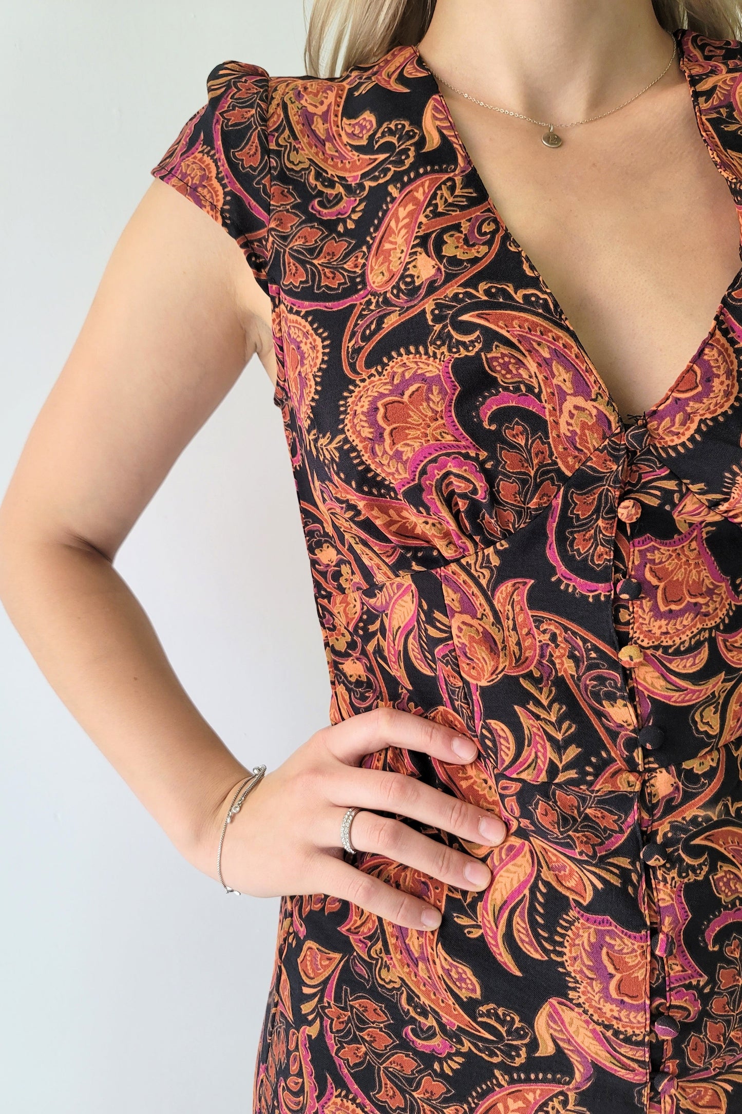 Dex Purple & Orange Paisley Midi Dress