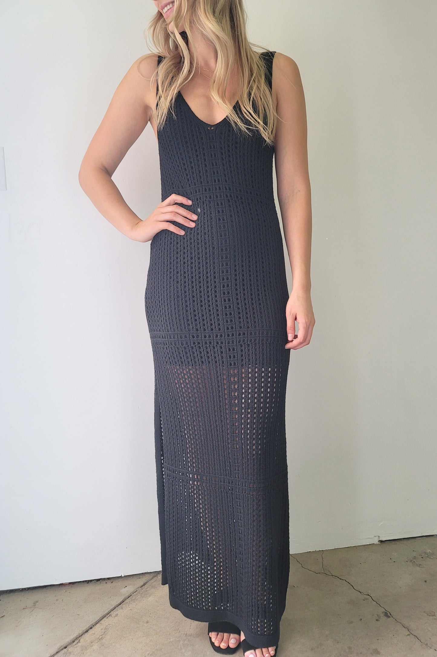 Dex Black Cadence Crochet Sweater Dress
