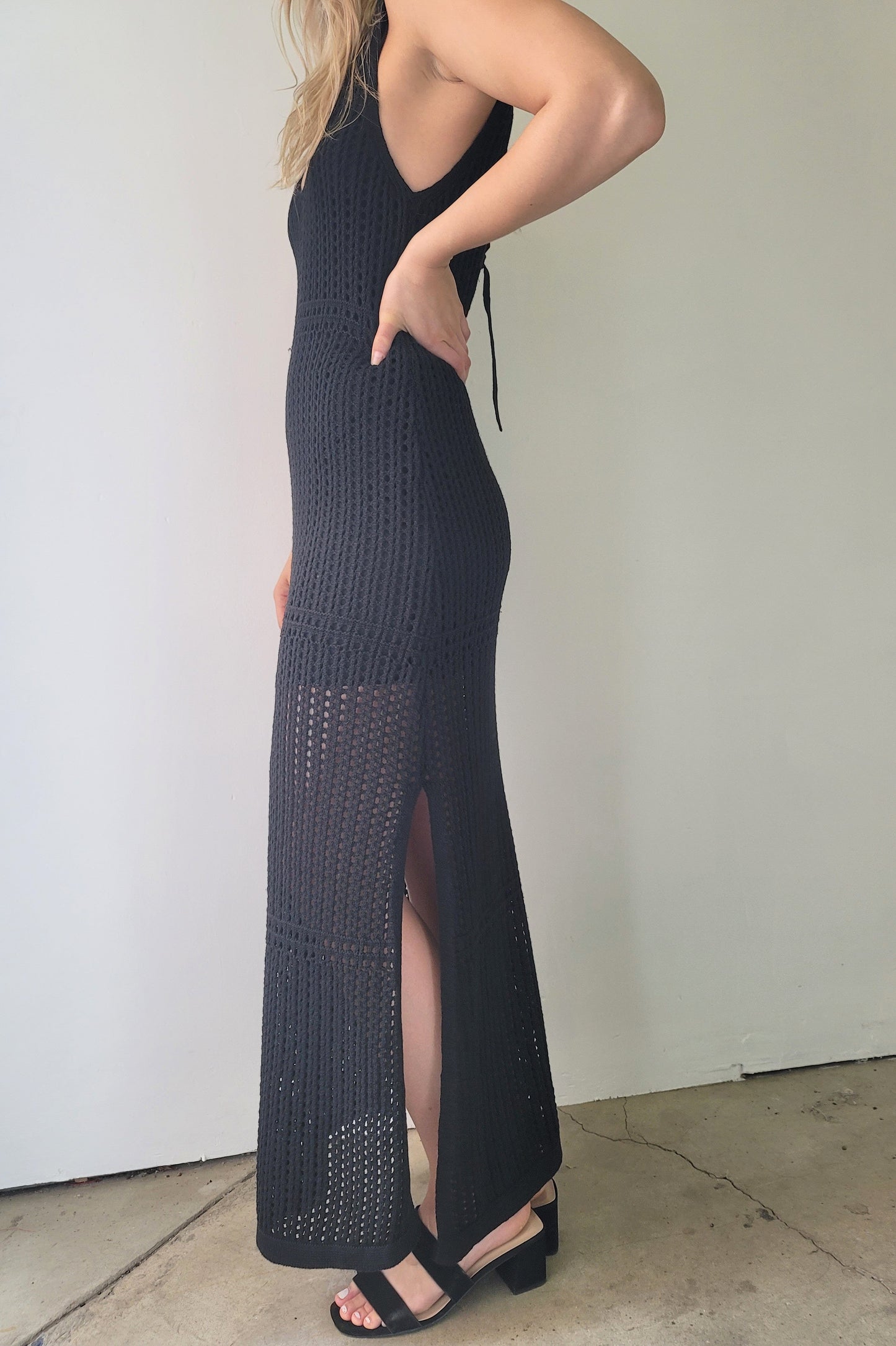 Dex Black Cadence Crochet Sweater Dress