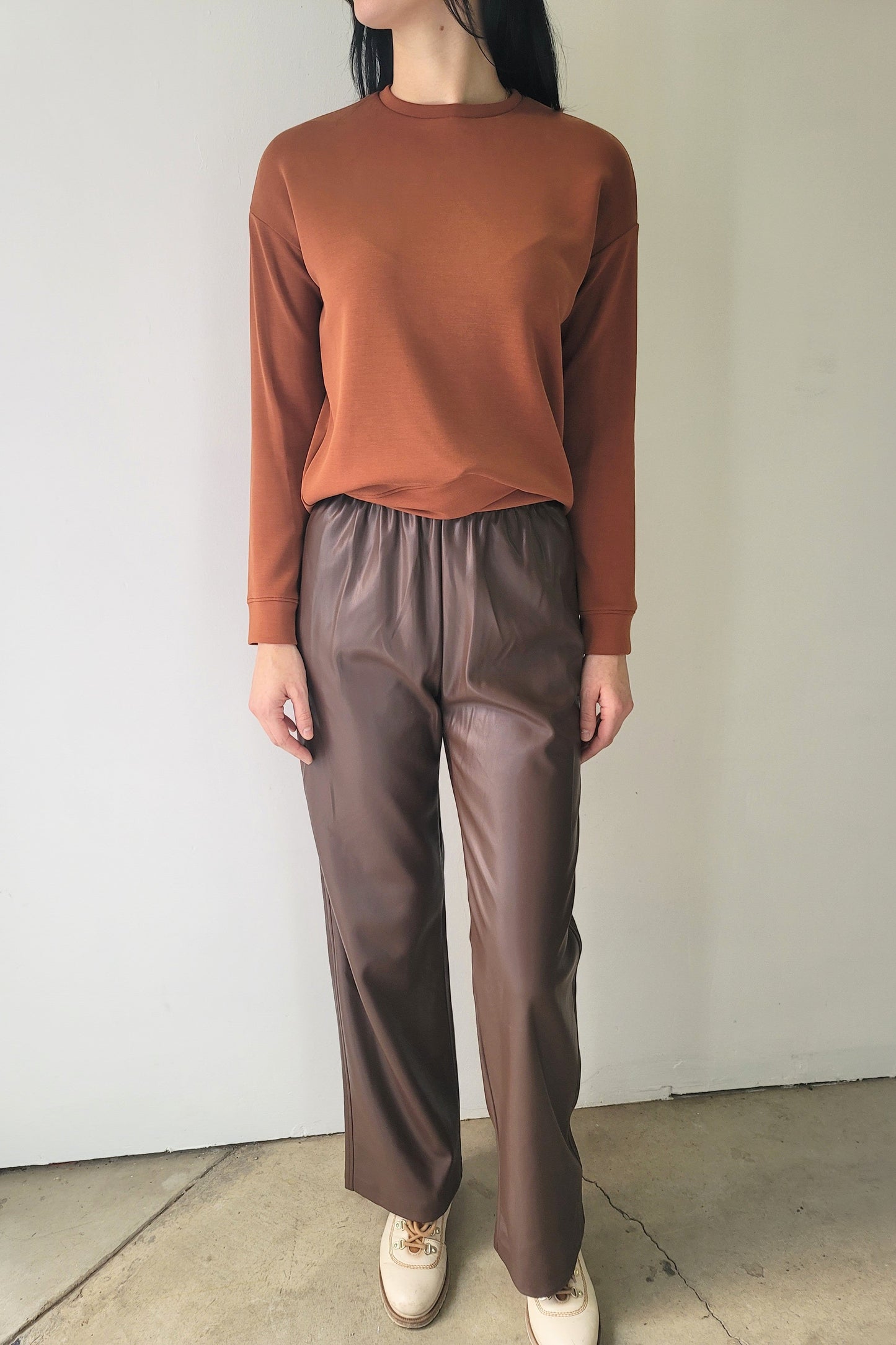 Dex Milk Chocolate Brown Pull On Faux Leather Wide Leg Pants