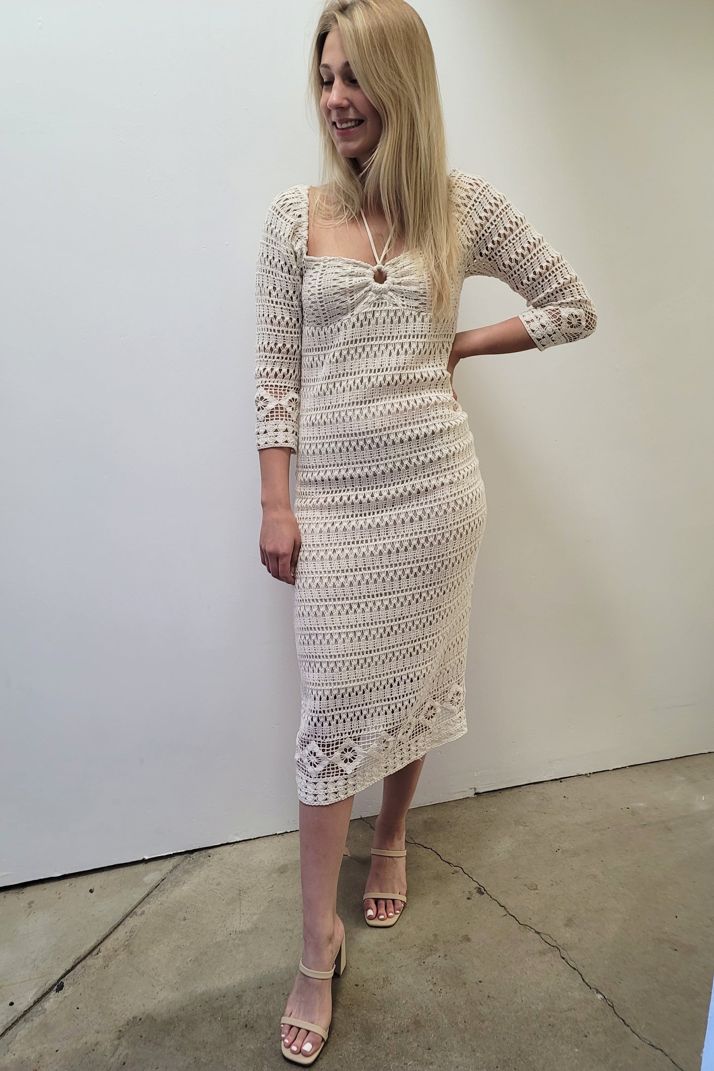 Lucy Paris Siesta Beige Crochet Dress