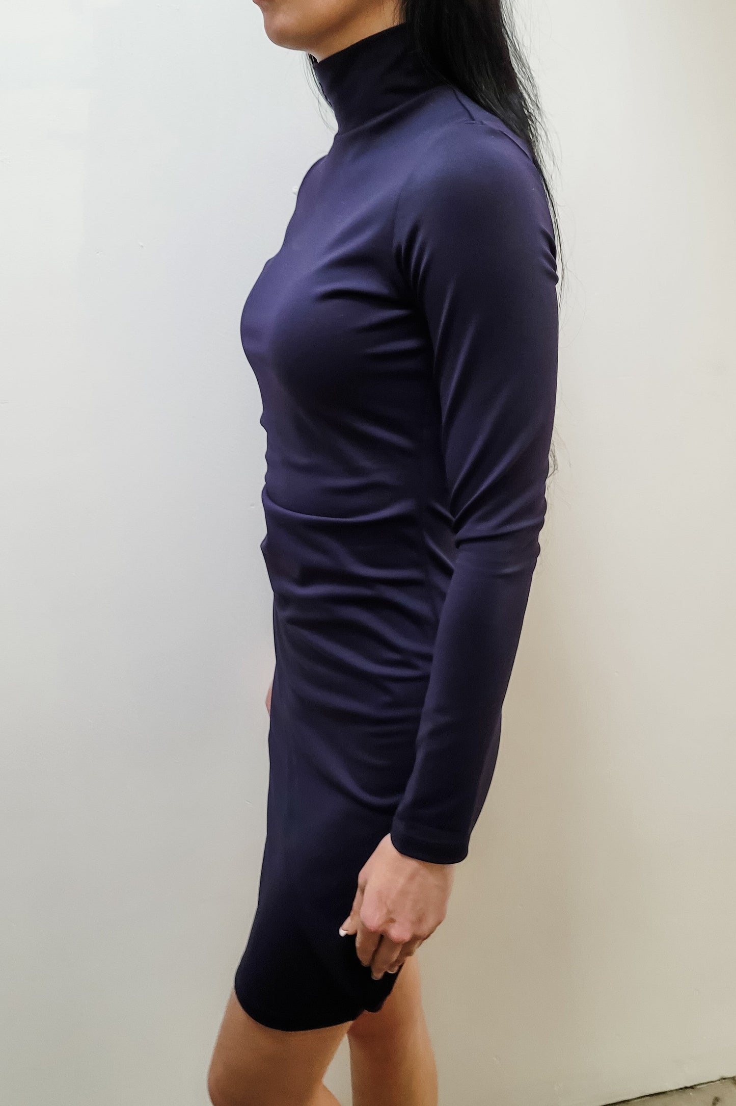 Susana Monaco Midnight Mock Neck Overlap Gathered Dress