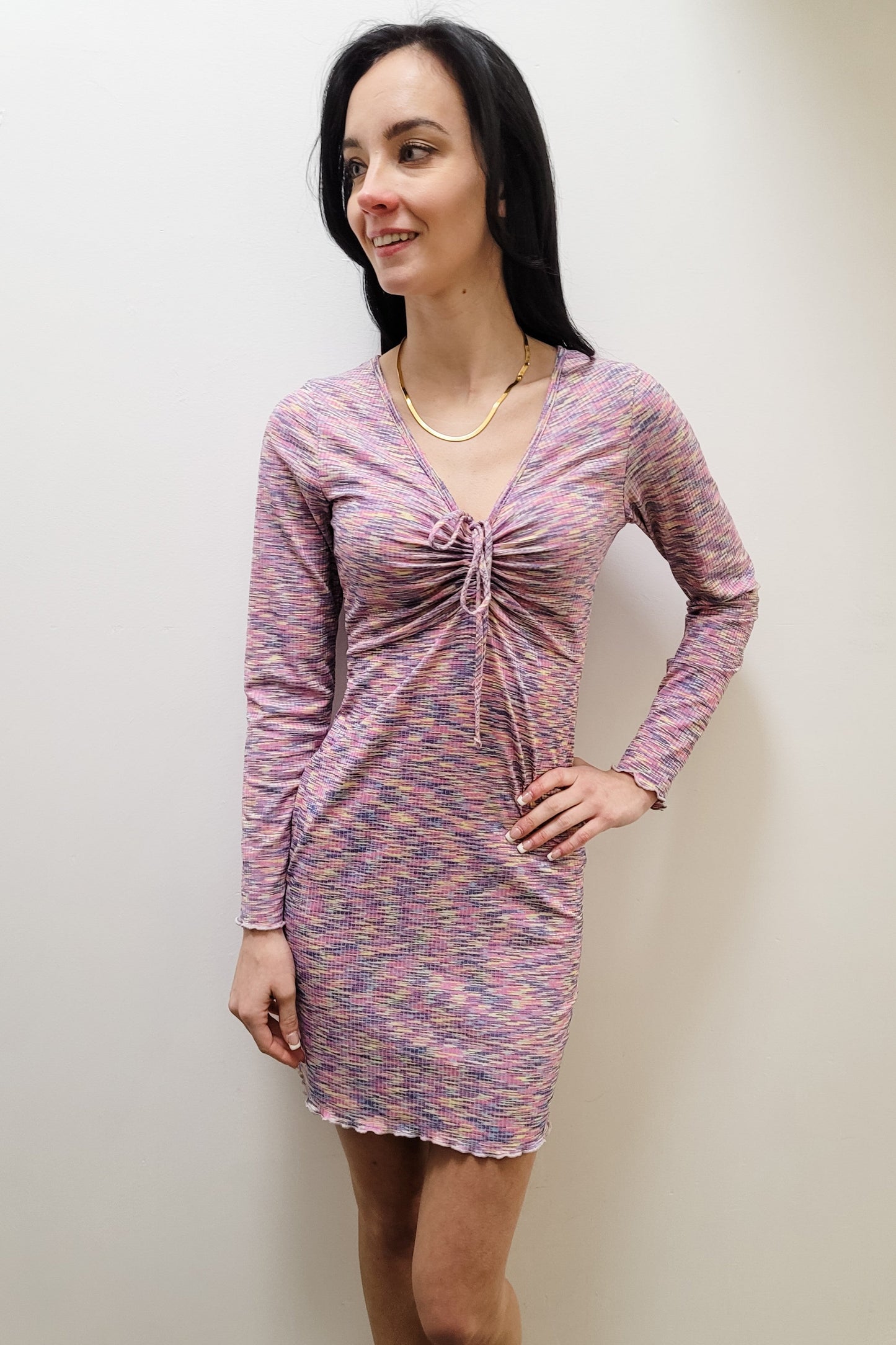 Lisa Says Gah Space Dye LS V-Neck Mini Dress