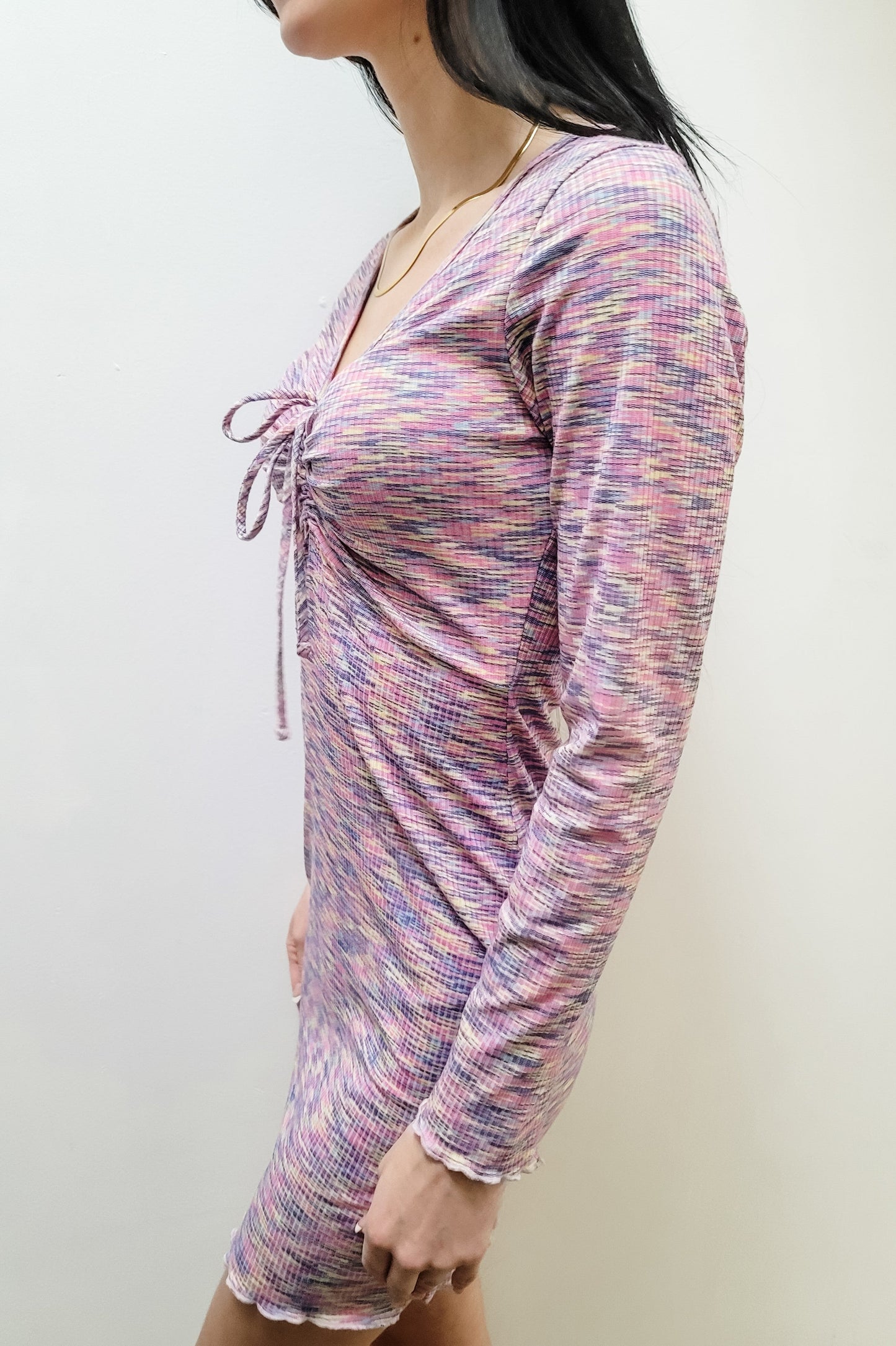 Lisa Says Gah Space Dye LS V-Neck Mini Dress