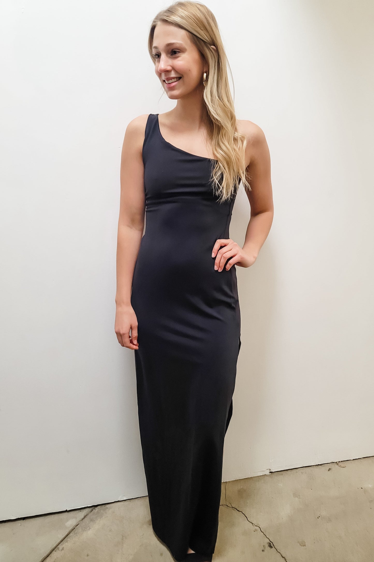 Susana Monaco Black One Shoulder Maxi Dress