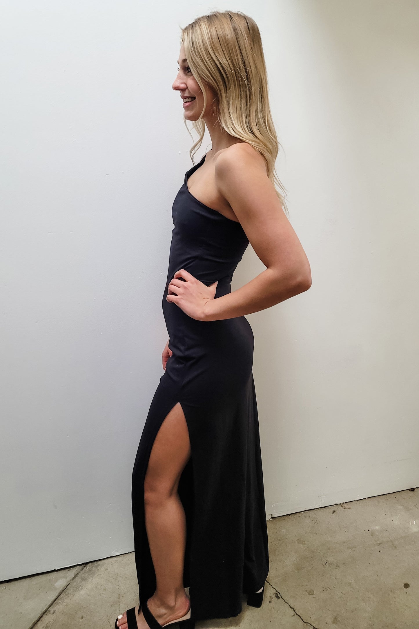 Susana Monaco Black One Shoulder Maxi Dress