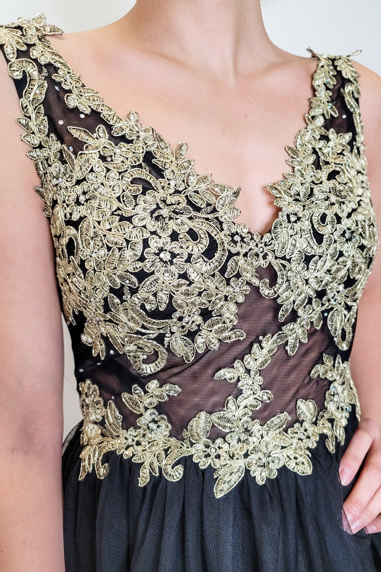 Blondie Nites Tulle Black and Gold Embellished Mini Dress