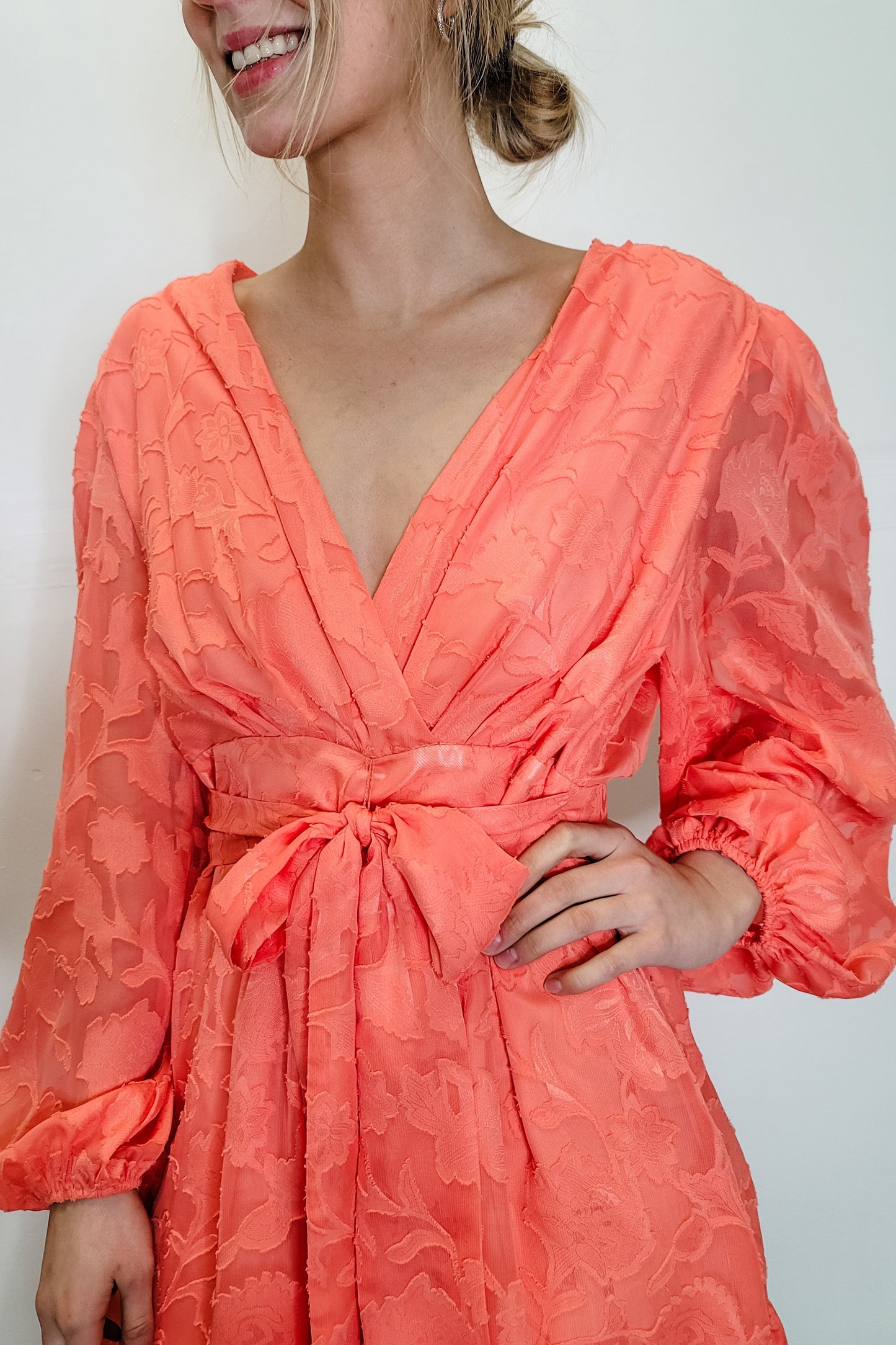 Alex Marie Coral Floral LS Mini Dress