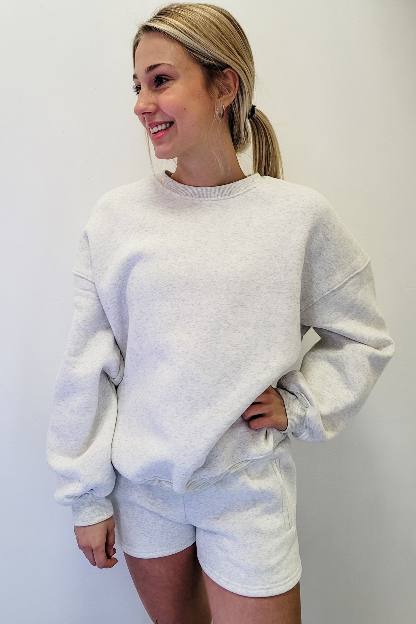 Heather White Everyday Oversized Crewneck