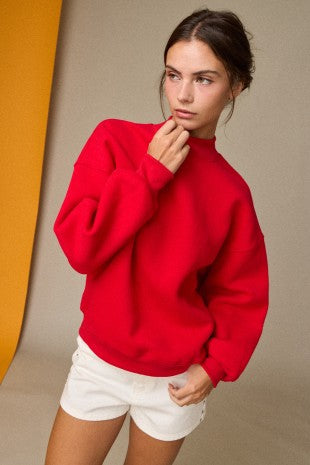 Red Mock Neck Sweatshirt