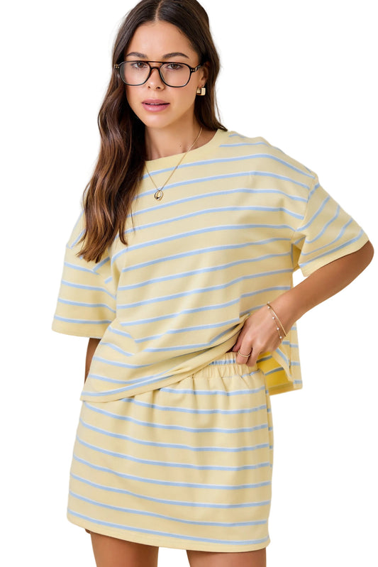 Yellow & Baby Blue Striped Boxy Tee