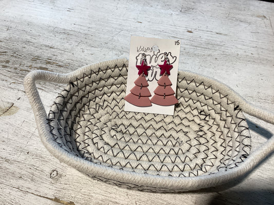 Pink Christmas Tree Earrings