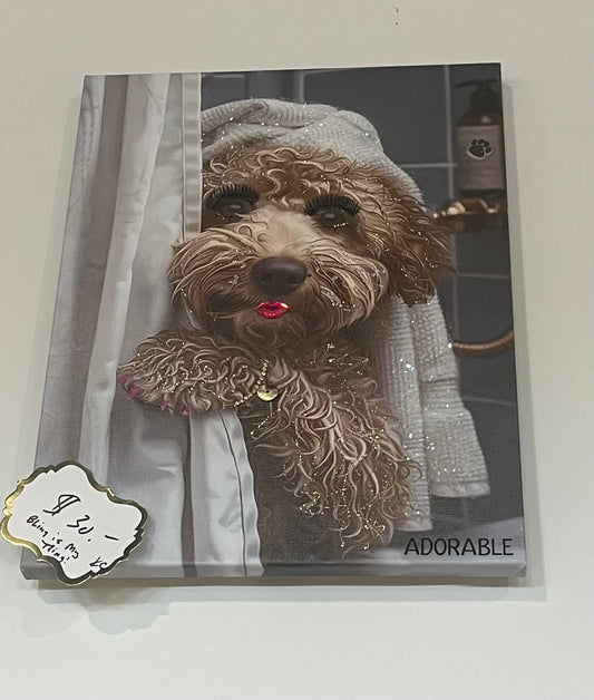 Golden Doodle in shower