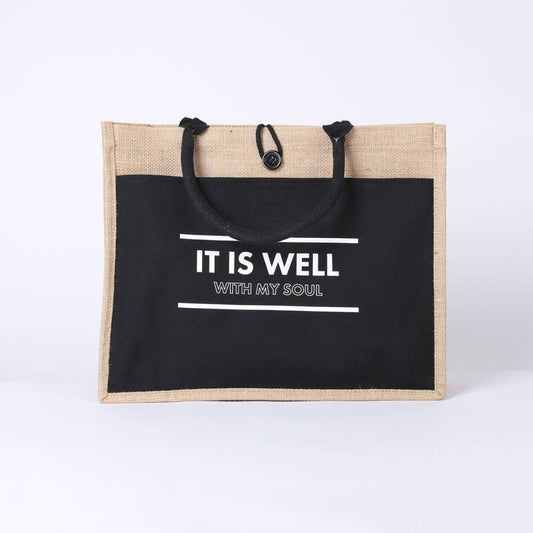 Jute Tote Bag - It Is Well - 17x13.5x6