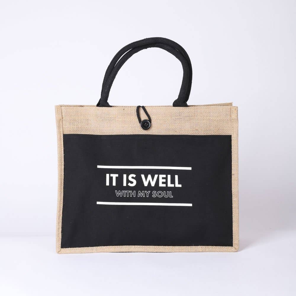Jute Tote Bag - It Is Well - 17x13.5x6