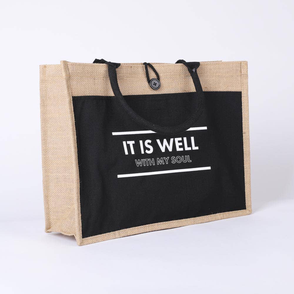 Jute Tote Bag - It Is Well - 17x13.5x6