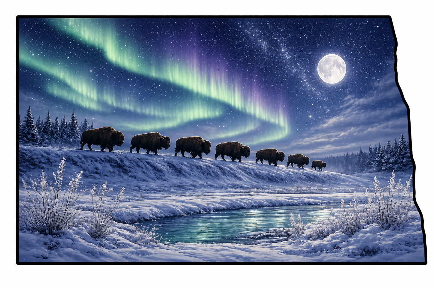 ND Buffalo Northern Lights Winter sticker