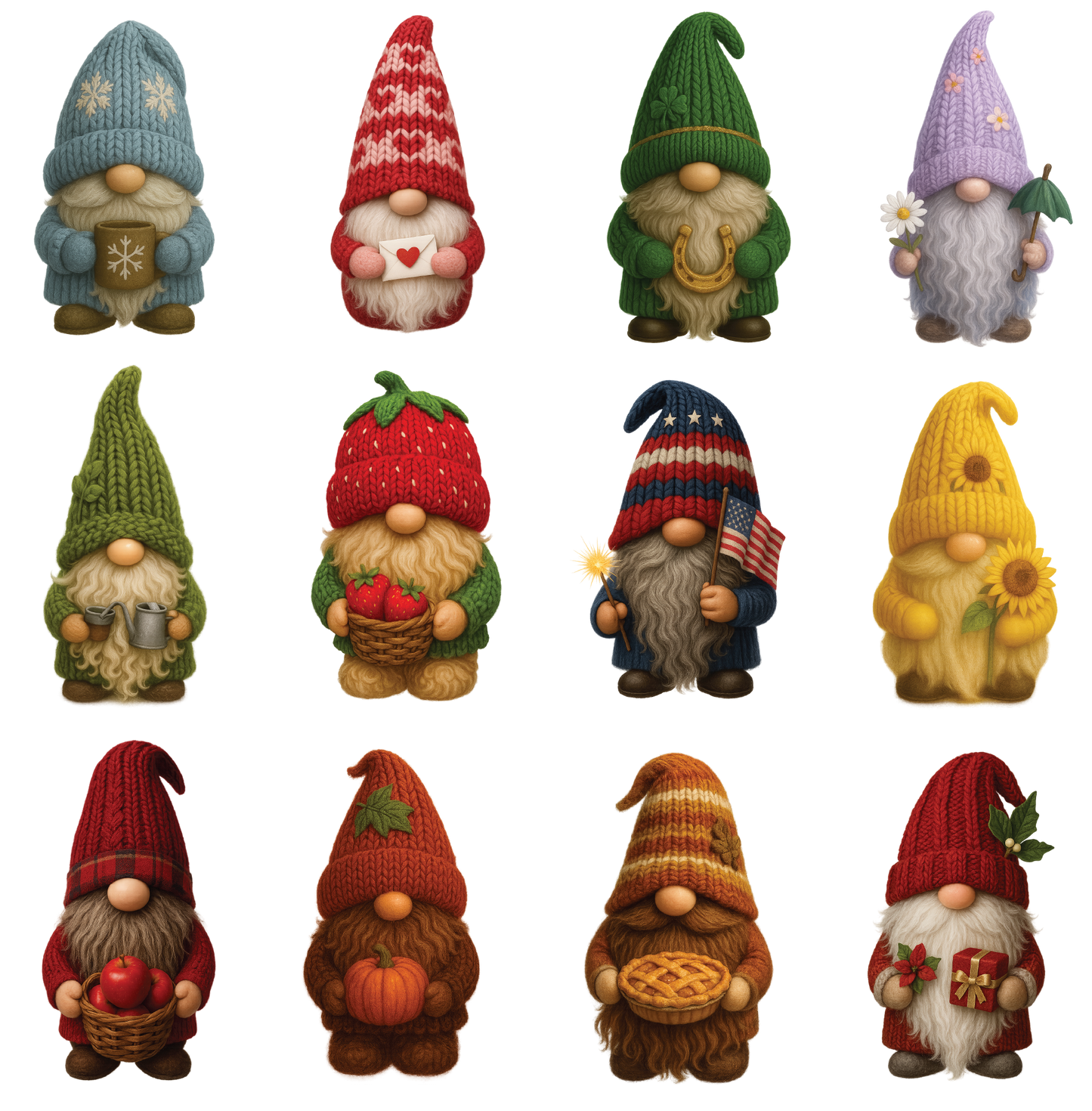 Seasonal Gnomes 12 pack Pin Back Buttons ONLY