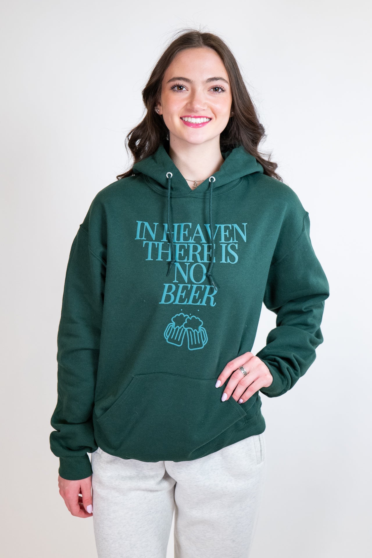 Forest Green Heaven & Beer Hockey Hoodie Sweatshirt