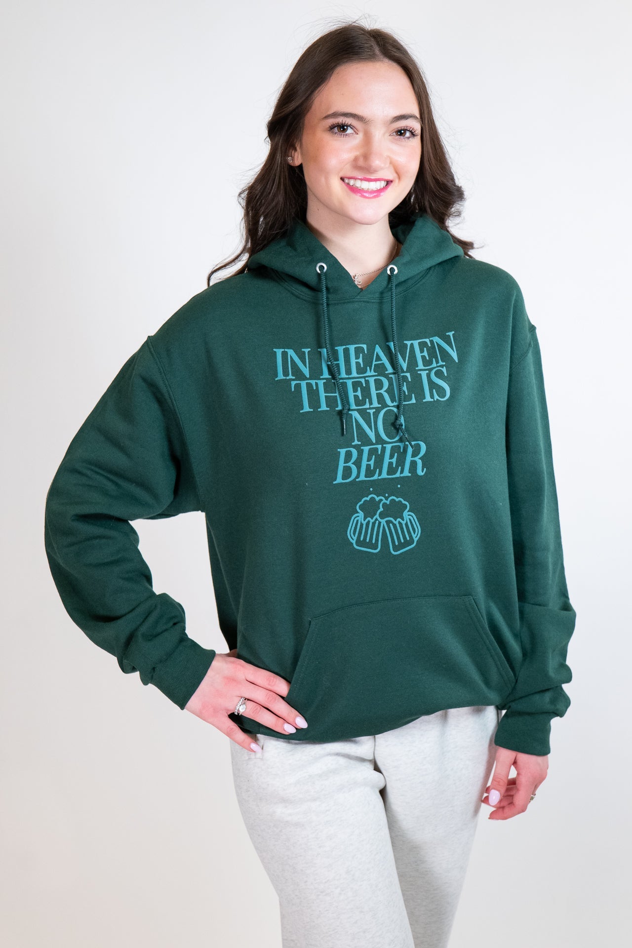 Forest Green Heaven & Beer Hockey Hoodie Sweatshirt