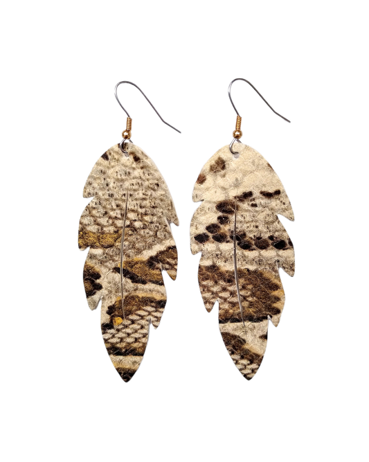 Snake Print Feather Earrings
