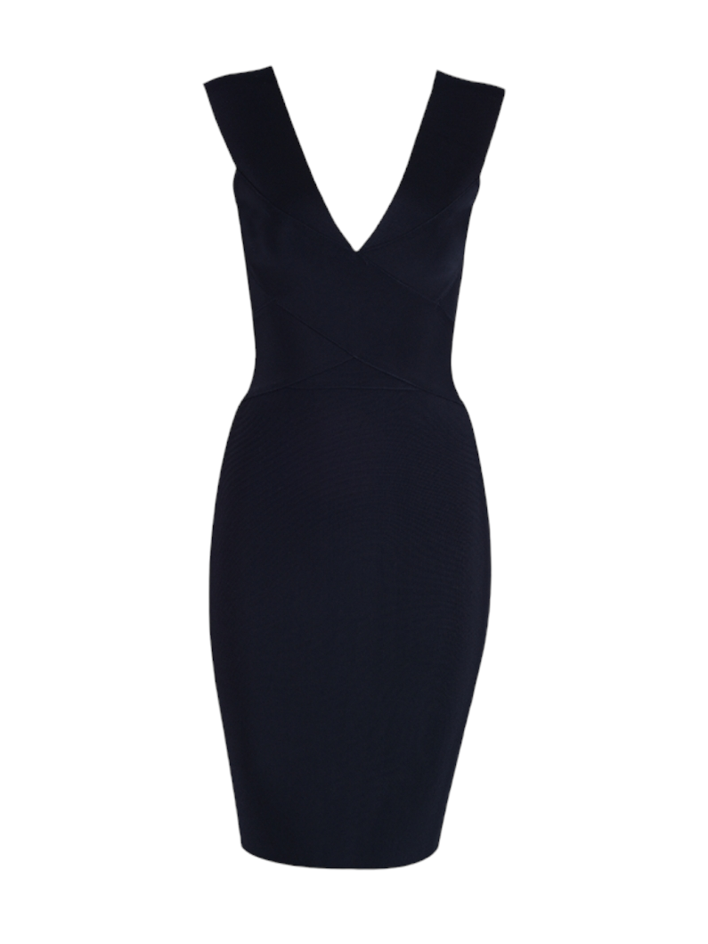 Black V Neck Knee Length Bandage Dress