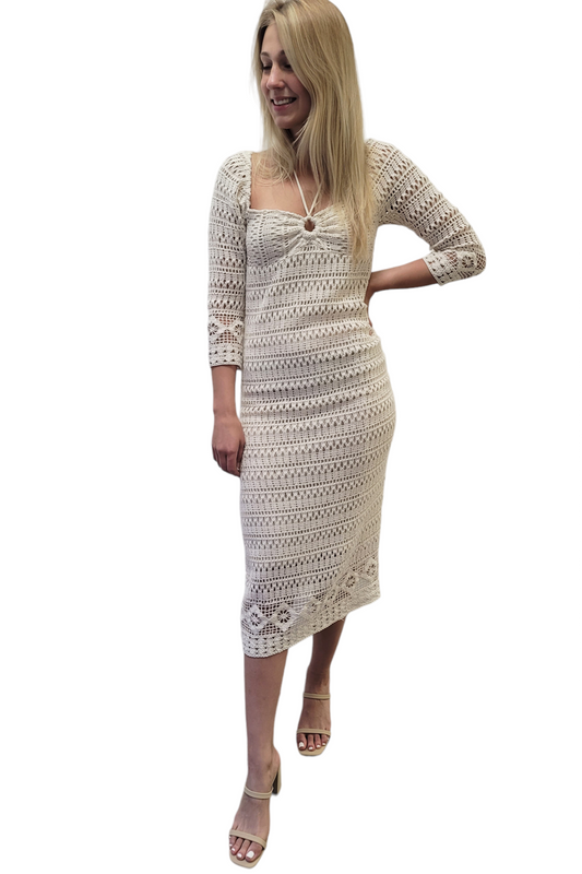 Lucy Paris Siesta Beige Crochet Dress