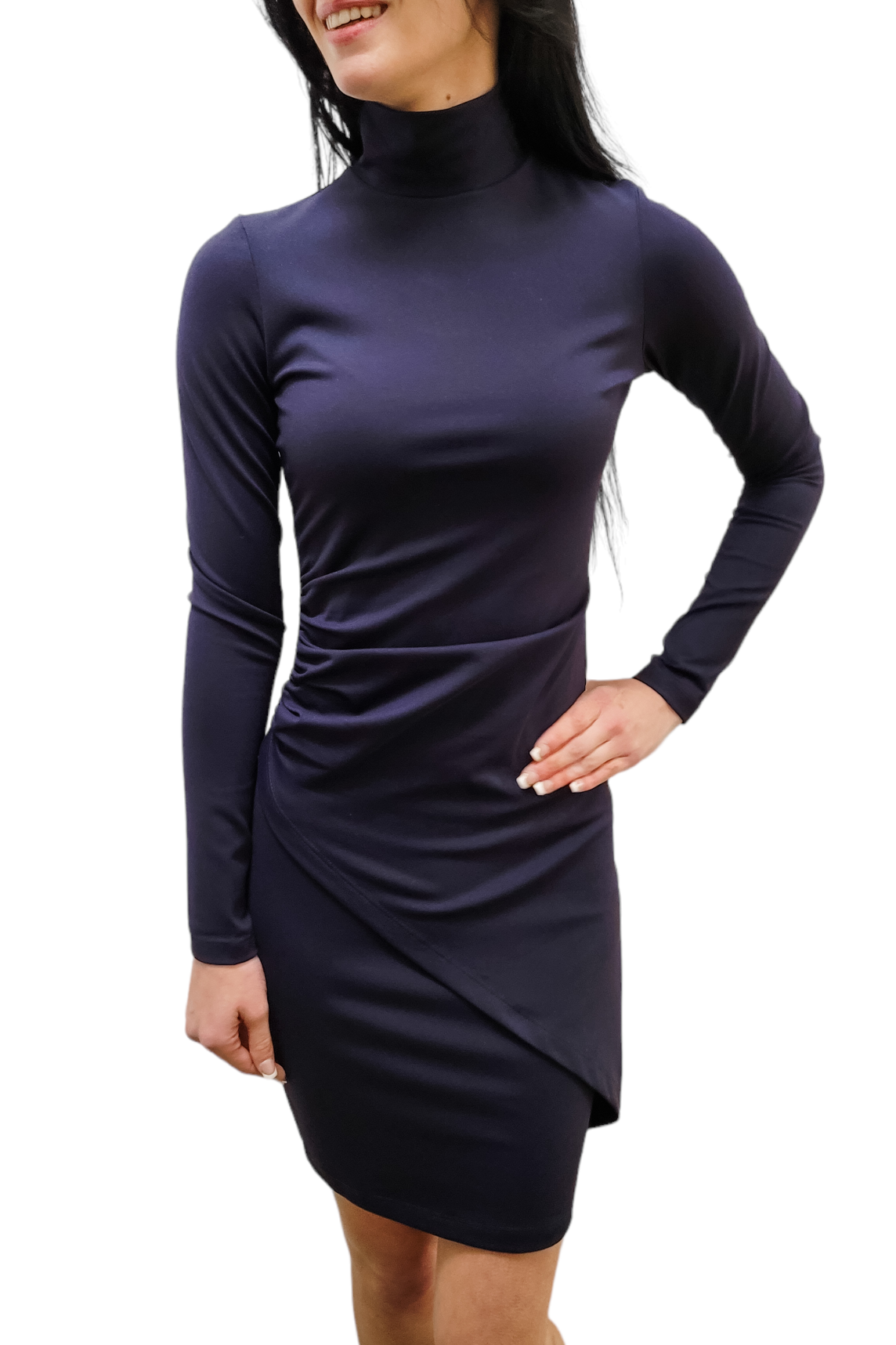 Susana Monaco Midnight Mock Neck Overlap Gathered Dress