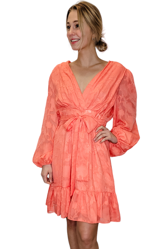 Alex Marie Coral Floral LS Mini Dress