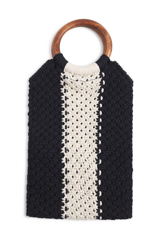 LAUDE The Gabby Black & White Macrame Bag