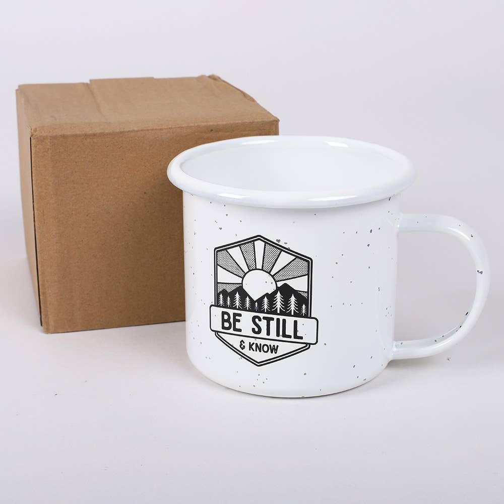 12 oz White Campfire Mug "Be Still"