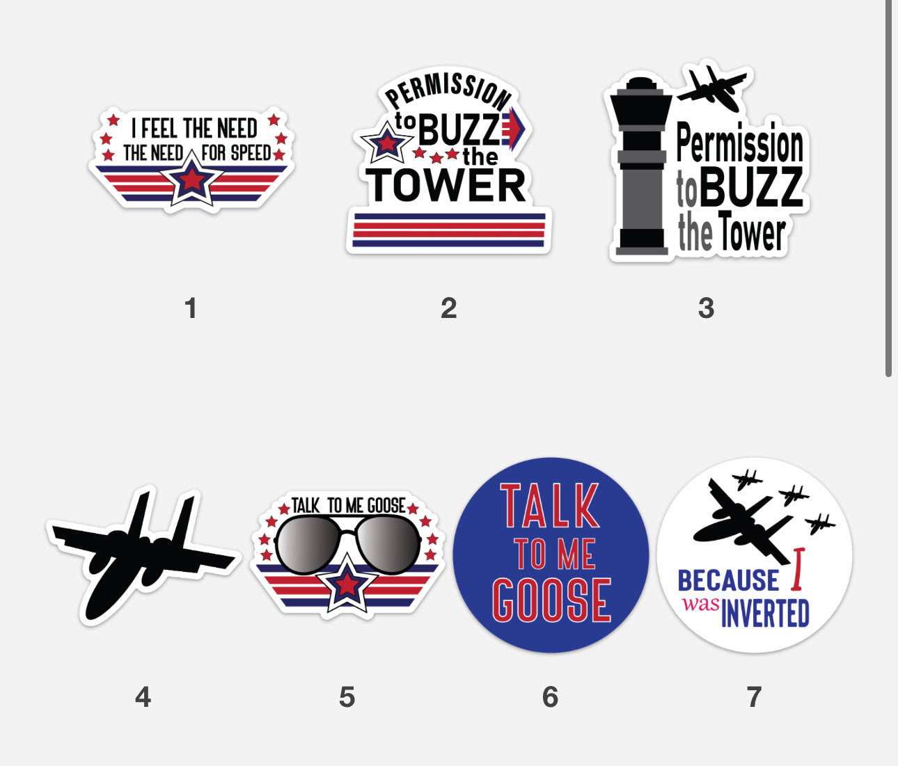 Limited Edition Top Gun Sticker 7 Pack