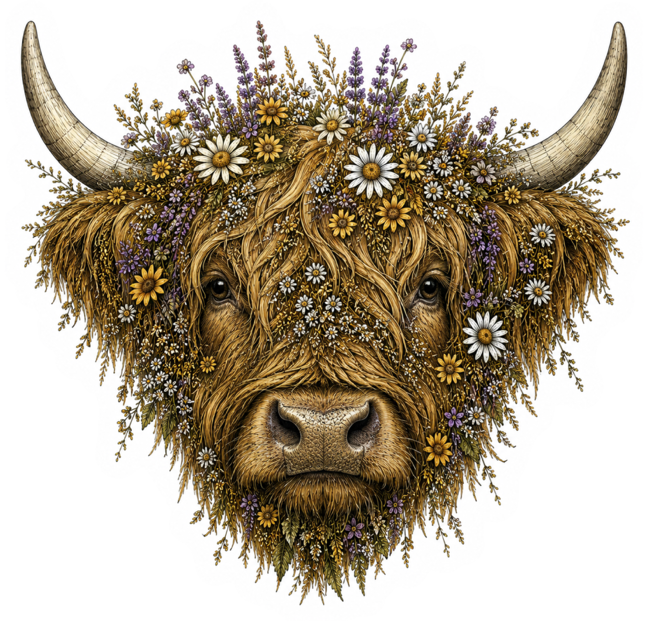 Highland Cow Wildflower BROWN Sticker