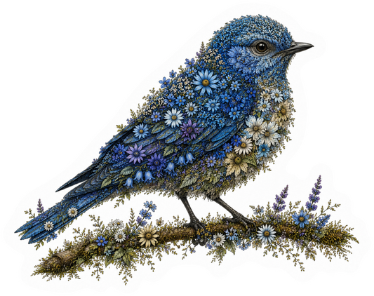 Blue Bird Wildflower Sticker