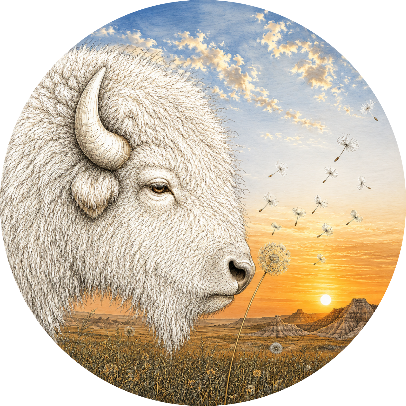 Buffalo Dandelion WHITE Sticker