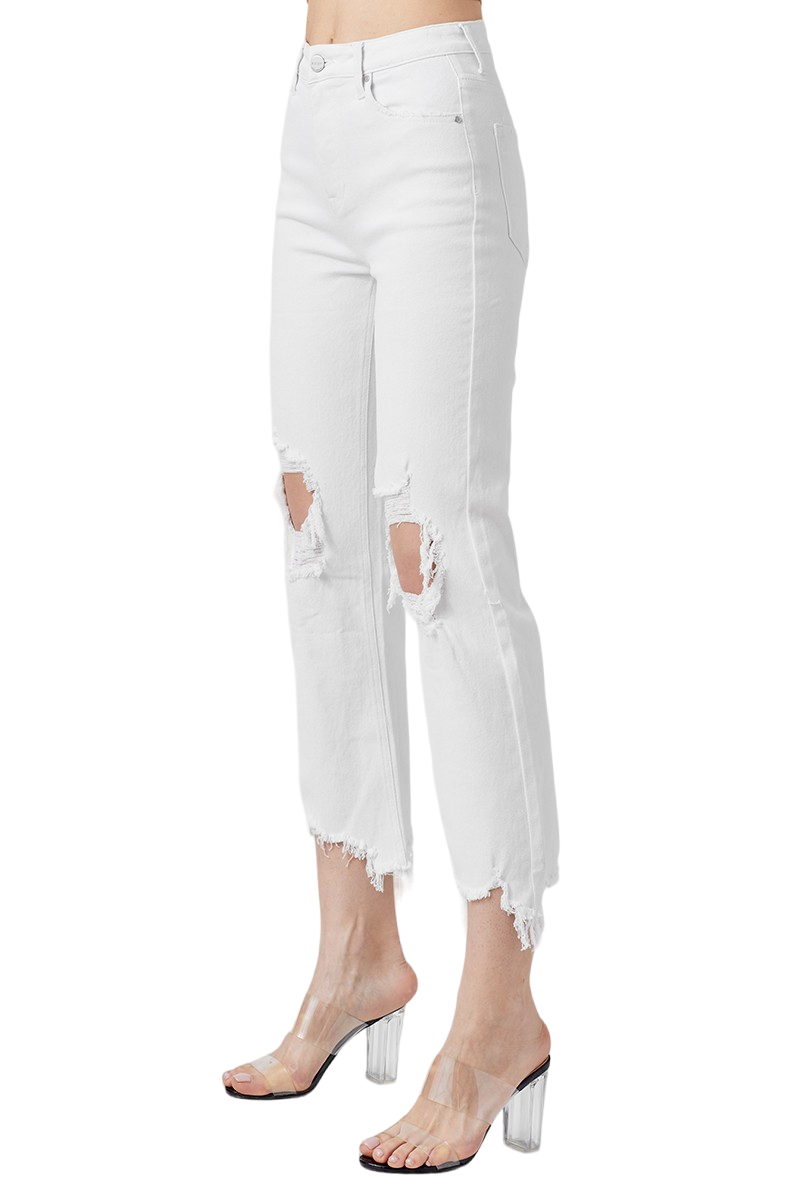 Risen White High-Rise Straight Crop Jeans