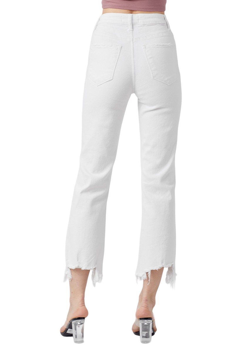Risen White High-Rise Straight Crop Jeans
