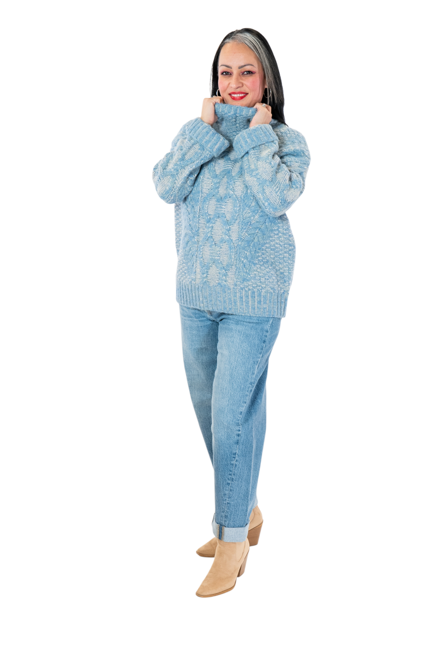 One Collective Light Teal Annecy Cable Knit Sweater