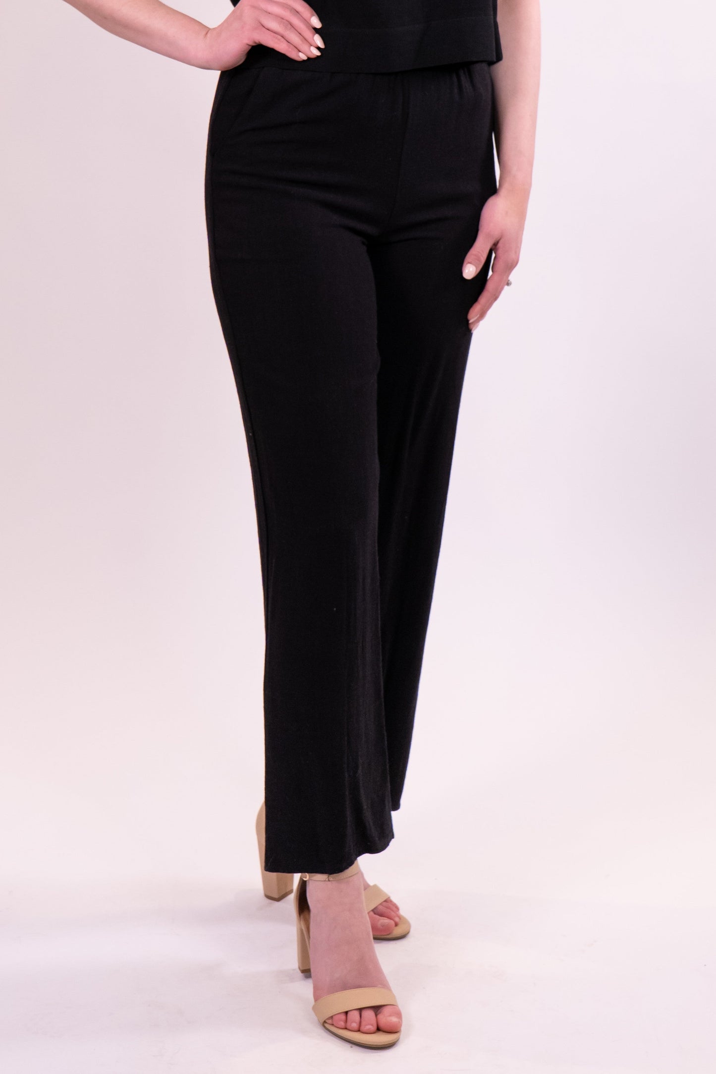 Black Side Pocket Drawstring Wide Leg Pants